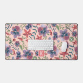 Bloemenroze patroon monogram bureaumat (Keyboard & Muis)