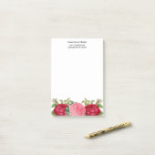 Bloemenroze rode rozen post-it® notes (Op bureau)