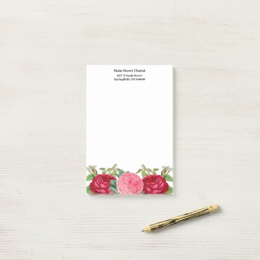 Bloemenroze rode rozen post-it® notes (Op bureau)