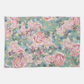 Bloemenroze roségoud polka dot groen blauw theedoek (Horizontaal)