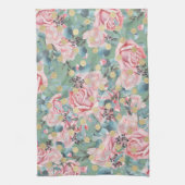 Bloemenroze roségoud polka dot groen blauw theedoek (Verticaal)