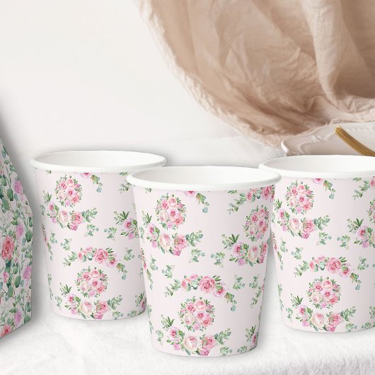 Bloemenroze rozen Elegant Tea Party Papieren Bekers