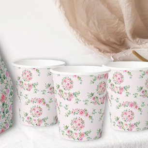 Bloemenroze rozen Elegant Tea Party Papieren Bekers
