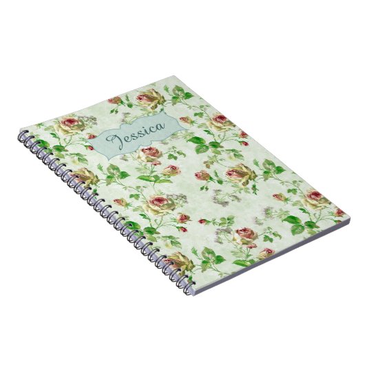 bloemenroze rozen rozen gepersonaliseerd notitieboek (Rechterzijde)