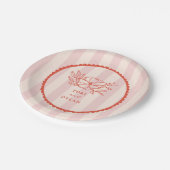 Bloemenroze tropische streep bruiloft papieren bordje (Gekanteld)