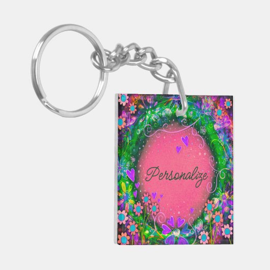  Bloemenroze Uw Één Woord Inspirativiteit Sleutelhanger (Voorkant Links)