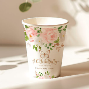 Bloemenroze vlinder baby shower papieren bekers