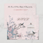 bloemenroze vogelkooi, liefdesvogels RSVP (Voorkant / Achterkant)