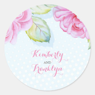 Bloemenroze waterverf Elegante bruiloft Ronde Sticker