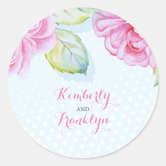 Bloemenroze waterverf Elegante bruiloft Ronde Sticker (Voorkant)