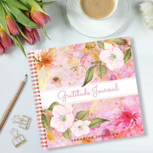  bloemenroze waterverf Gratitude Journal Notitieboek
