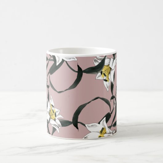 Bloemenroze: Waterverf handgetekende motief Koffiemok (Center)