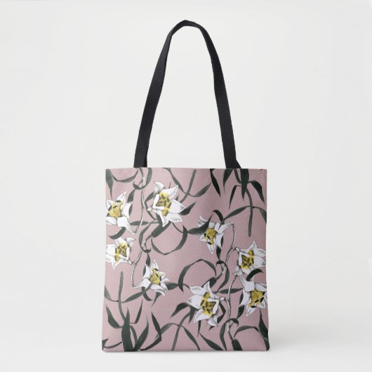 Bloemenroze: Waterverf handgetekende motief Tote Bag (Voorkant)
