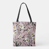Bloemenroze: Waterverf handgetekende motief Tote Bag (Achterkant)