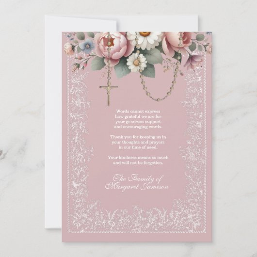 Bloemenrozenkrans religieuze begrafenis condoleanc bedankkaart (Voorkant)