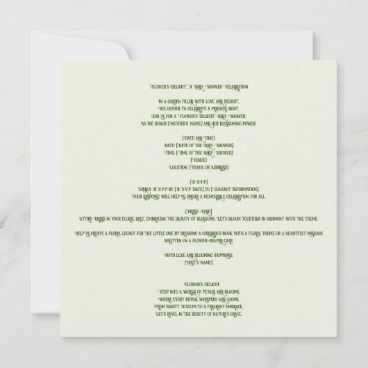 Bloemen's Delight: Serene bloesems, een Baby showe Kaart (Achterkant)