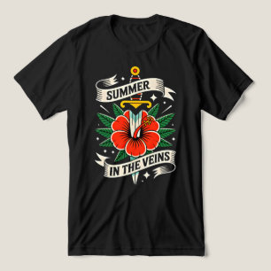 Bloemensabel Embleem Levendig Hibiscus Zomer Tri-Blend Shirt