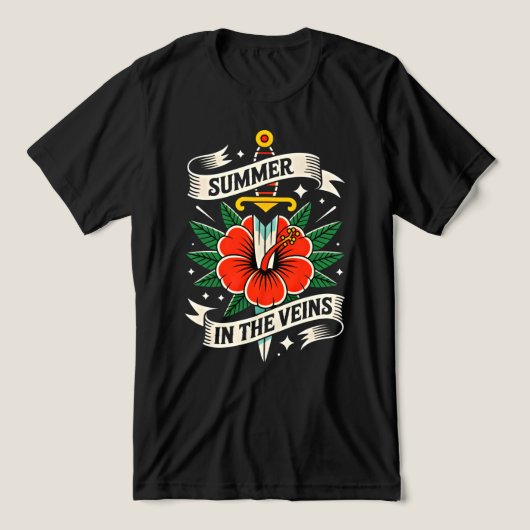 Bloemensabel Embleem | Levendig Hibiscus Zomer Tri-Blend Shirt (Design voorkant)