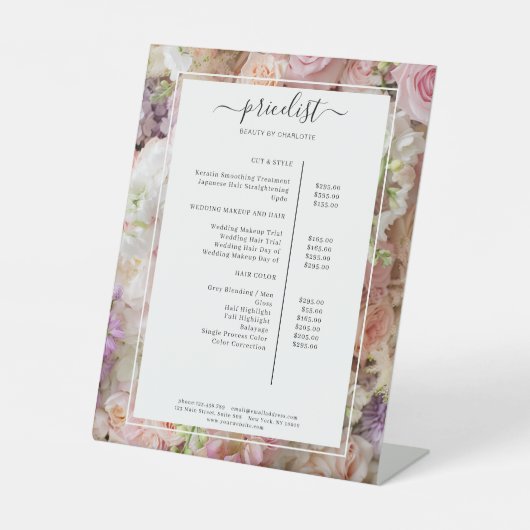 Bloemensalon prijslijst reclamebord met voetstuk (Voorkant)