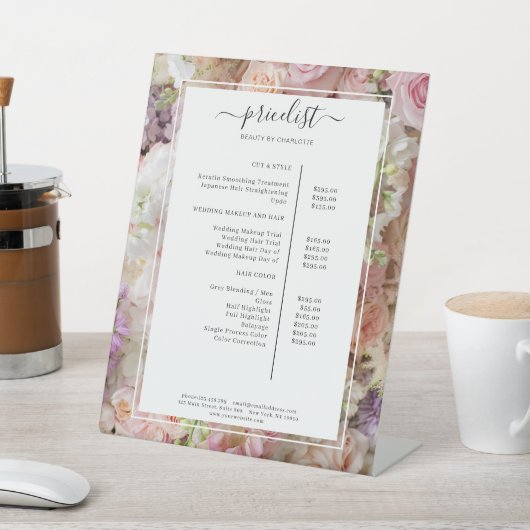 Bloemensalon prijslijst reclamebord met voetstuk