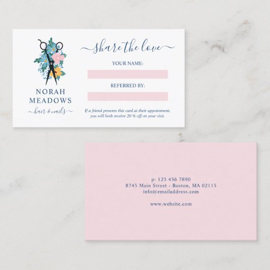 Bloemenschaar White Hair Stylist Deel de Liefde Aanbevelingskaartje (Voorkant / Achterkant)