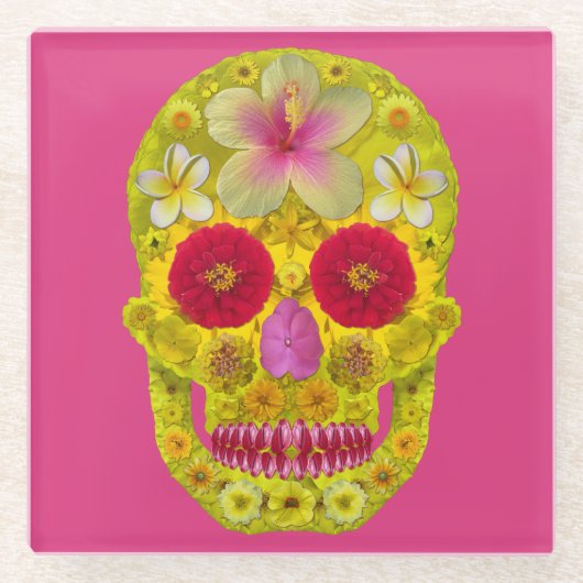 Bloemenschedel 8 glazen onderzetter (Voorkant)