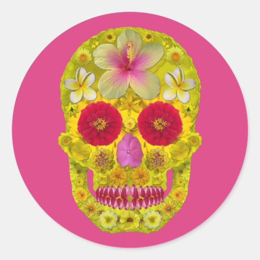 Bloemenschedel 8 ronde sticker (Voorkant)