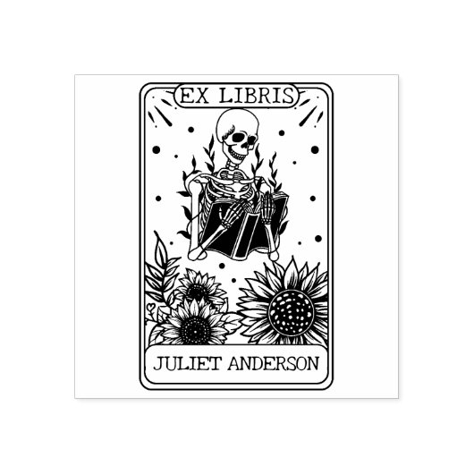 Bloemenschedel Boek Tarot Bibliotheek  Rubberstempel (Afrduk)