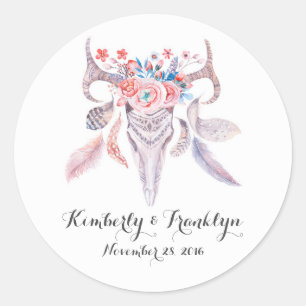 Bloemenschedel Boho Vintage bruiloft Ronde Sticker