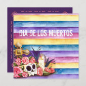 Bloemenschedel Dia de los Muertos Feest Uitnodigin Kaart (Voorkant / Achterkant)