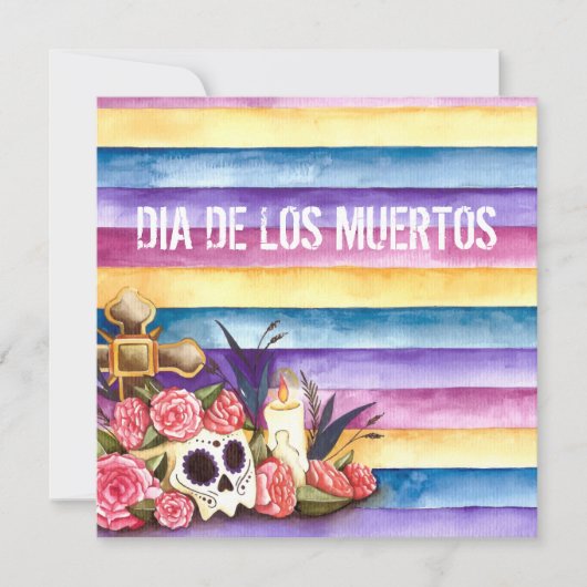 Bloemenschedel Dia de los Muertos Feest Uitnodigin Kaart (Voorkant)
