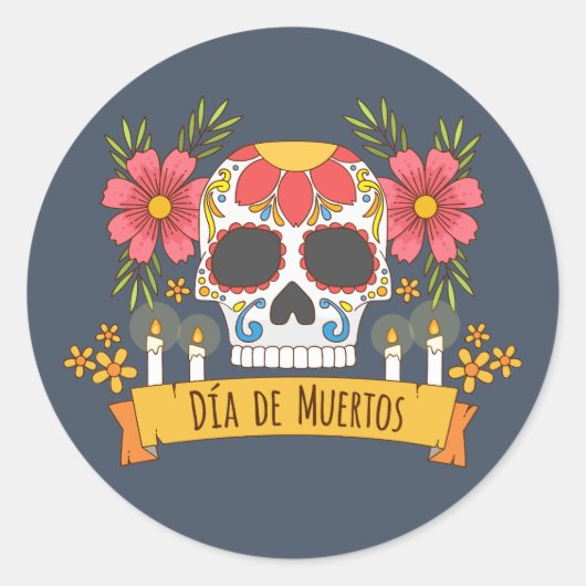 Bloemenschedel Dia de los Muertos | STICKER (Voorkant)