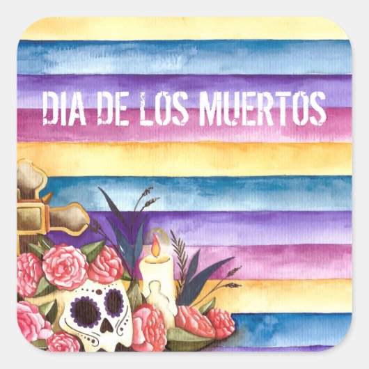 Bloemenschedel Dia de los Muertos | STICKER (Voorkant)