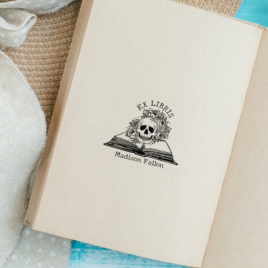 Bloemenschedel Ex Libris bibliotheekboek Rubberstempel