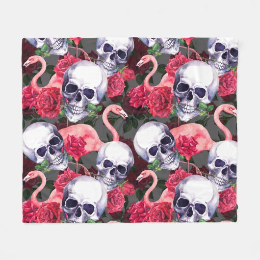 Bloemenschedel, flamingo naadloos patroon. fleece deken (Voorkant (Horizontaal))