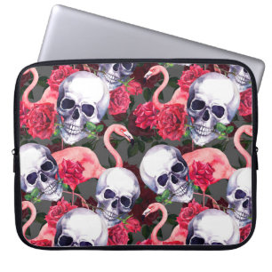 Bloemenschedel, flamingo naadloos patroon. laptop sleeve
