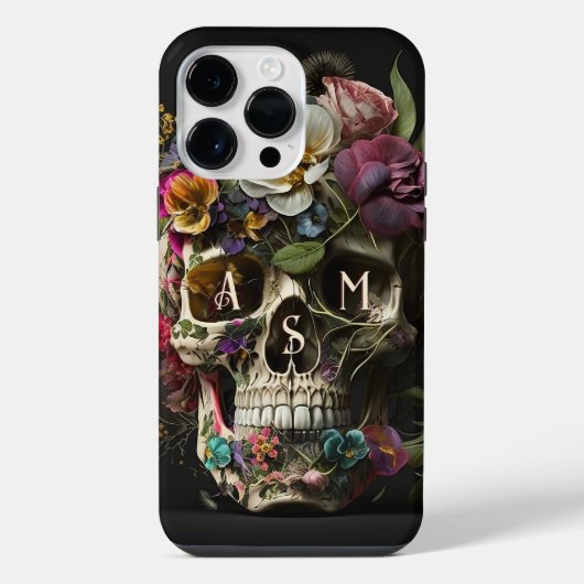 Bloemenschedel Goth Pagan Monogram Beginletters iPhone Hoesje (Achterkant)