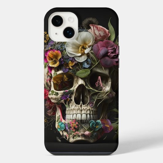 Bloemenschedel Goth Pagan Monogram iPhone Hoesje (Achterkant)