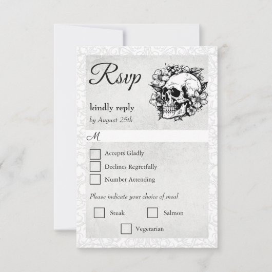 Bloemenschedel Gotische Halloween Bruiloft RSVP Ka (Voorkant)