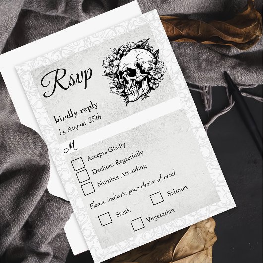 Bloemenschedel Gotische Halloween Bruiloft RSVP Ka