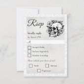 Bloemenschedel Gotische Halloween Bruiloft RSVP Ka Kaartje (Voorkant)