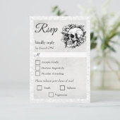 Bloemenschedel Gotische Halloween Bruiloft RSVP Ka Kaartje (Staand voorkant)