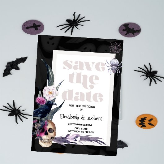 Bloemenschedel Halloween Bewaar de Datum Save The Date
