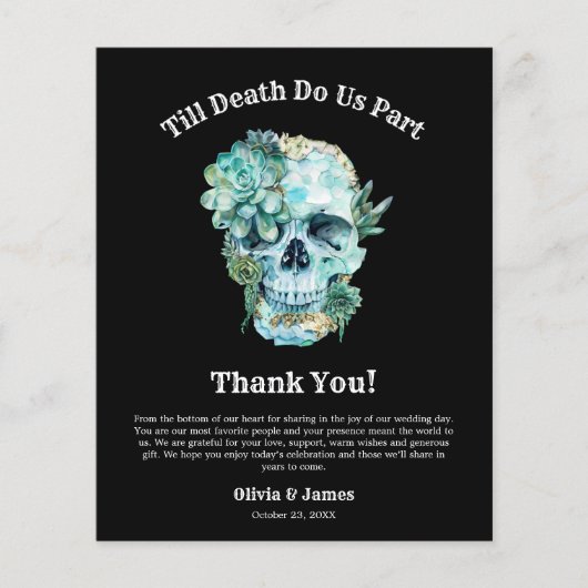 Bloemenschedel Halloween bruiloft bedankkaart (Voorkant)
