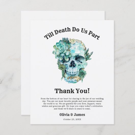 Bloemenschedel Halloween bruiloft bedankkaart (Voorkant / Achterkant)