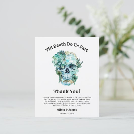 Bloemenschedel Halloween bruiloft bedankkaart (Staand voorkant)