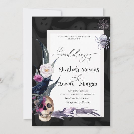 Bloemenschedel Halloween bruiloft Kaart (Voorkant)