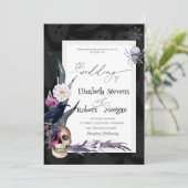 Bloemenschedel Halloween bruiloft Kaart (Staand voorkant)