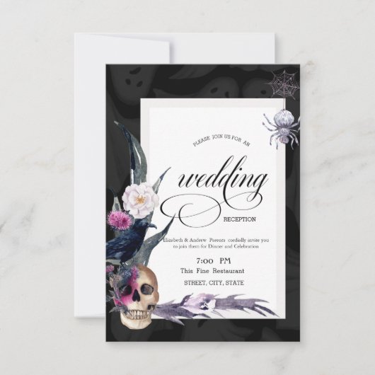 Bloemenschedel Halloween bruiloft repetitie diner Kaart (Voorkant)