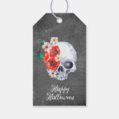 Bloemenschedel Halloween Cadeaulabel (Voorkant)